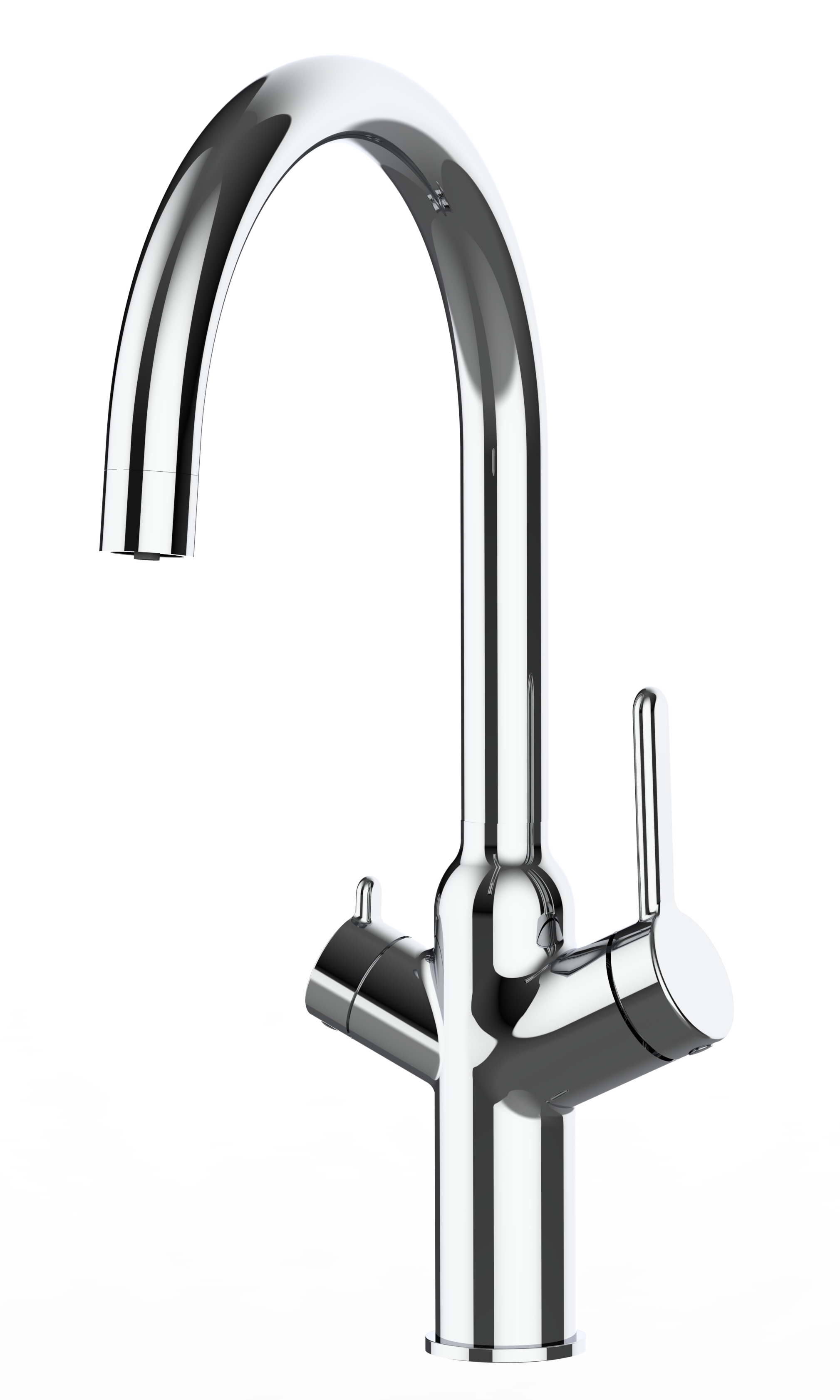 Grifo de cocina 4 vías cromado con caño alto u giratorio 360°, Serie BOD