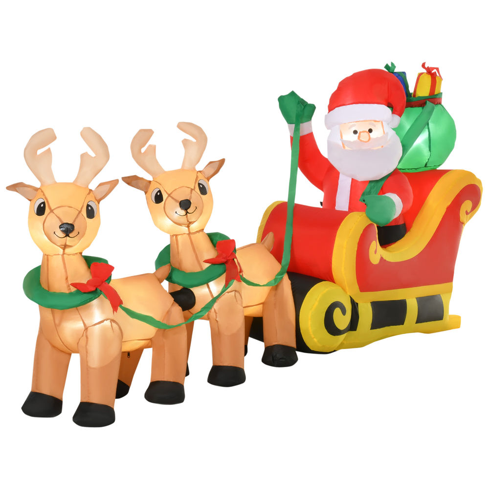 Papá noel inflable trineo 240x57x112 cm poliéster multicolor Homcom