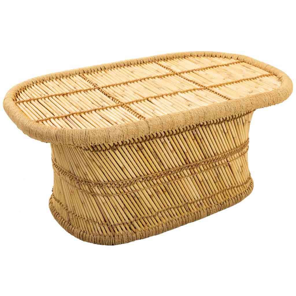 Mesa auxiliar de bambú marrón 102x65x45