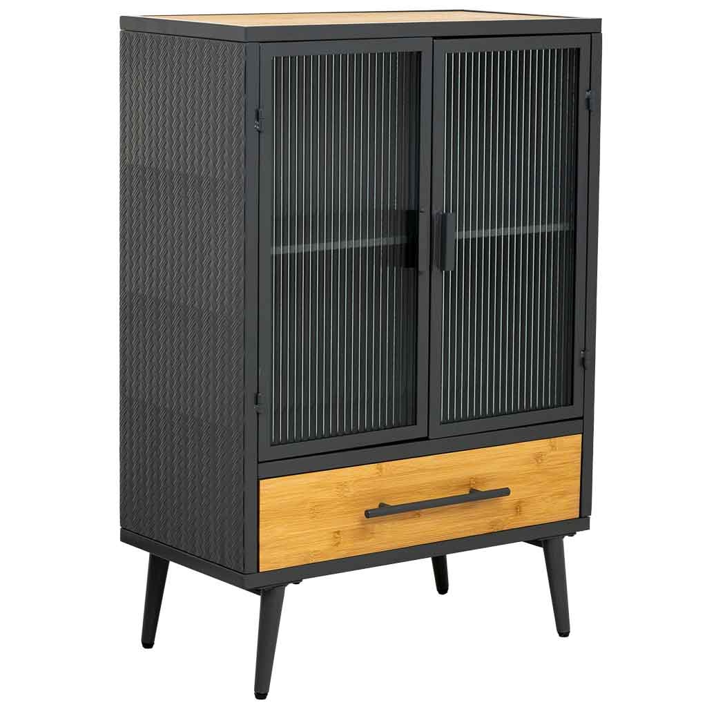Vitrina de metal, madera y vidrio 1 cajón, negro61x32x90,5h cm