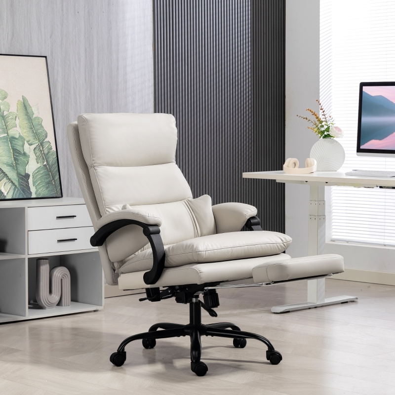 Silla oficina ergonómica piel sintética gris claro reclinable