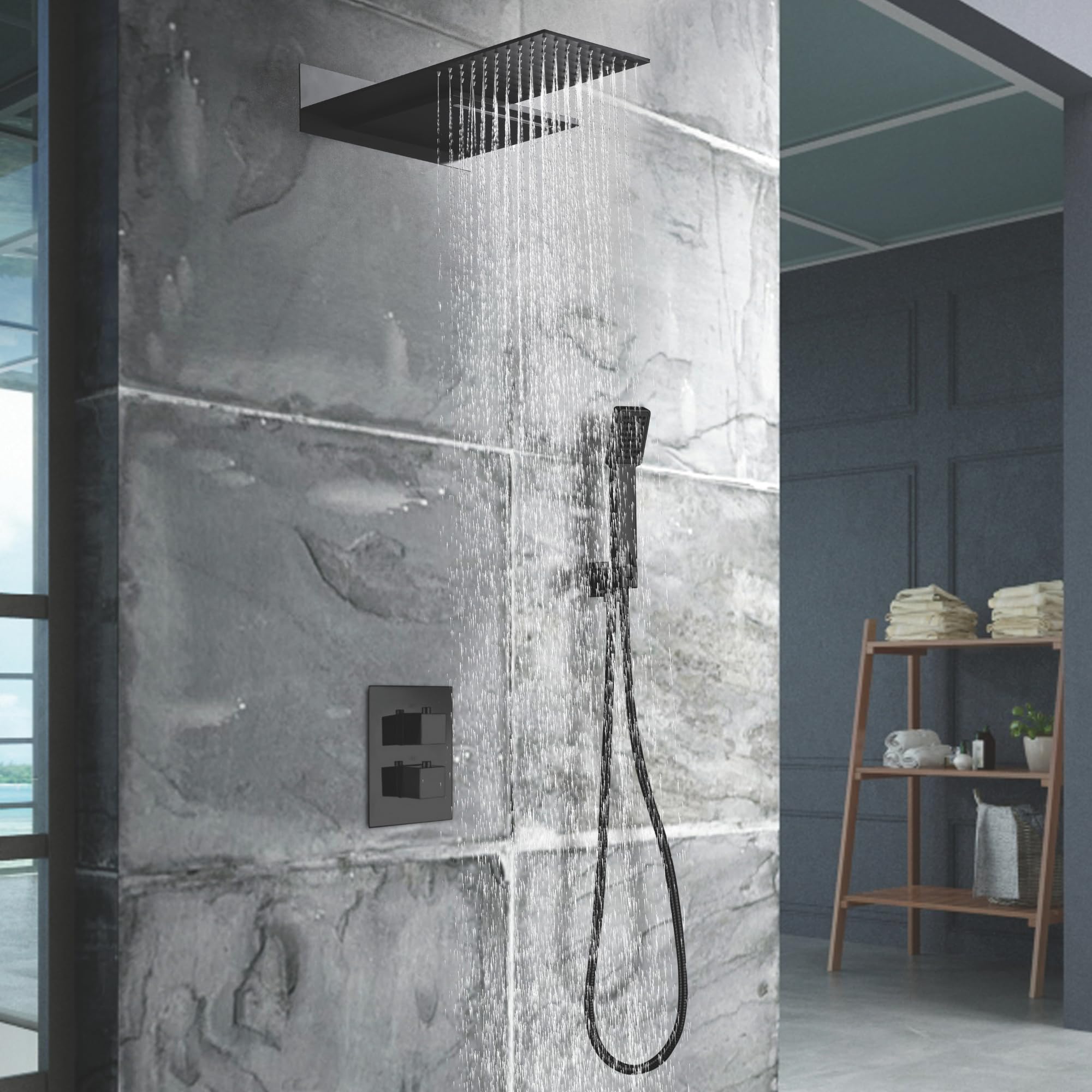 Imex - columna ducha empotrada termostática negro serie rodas