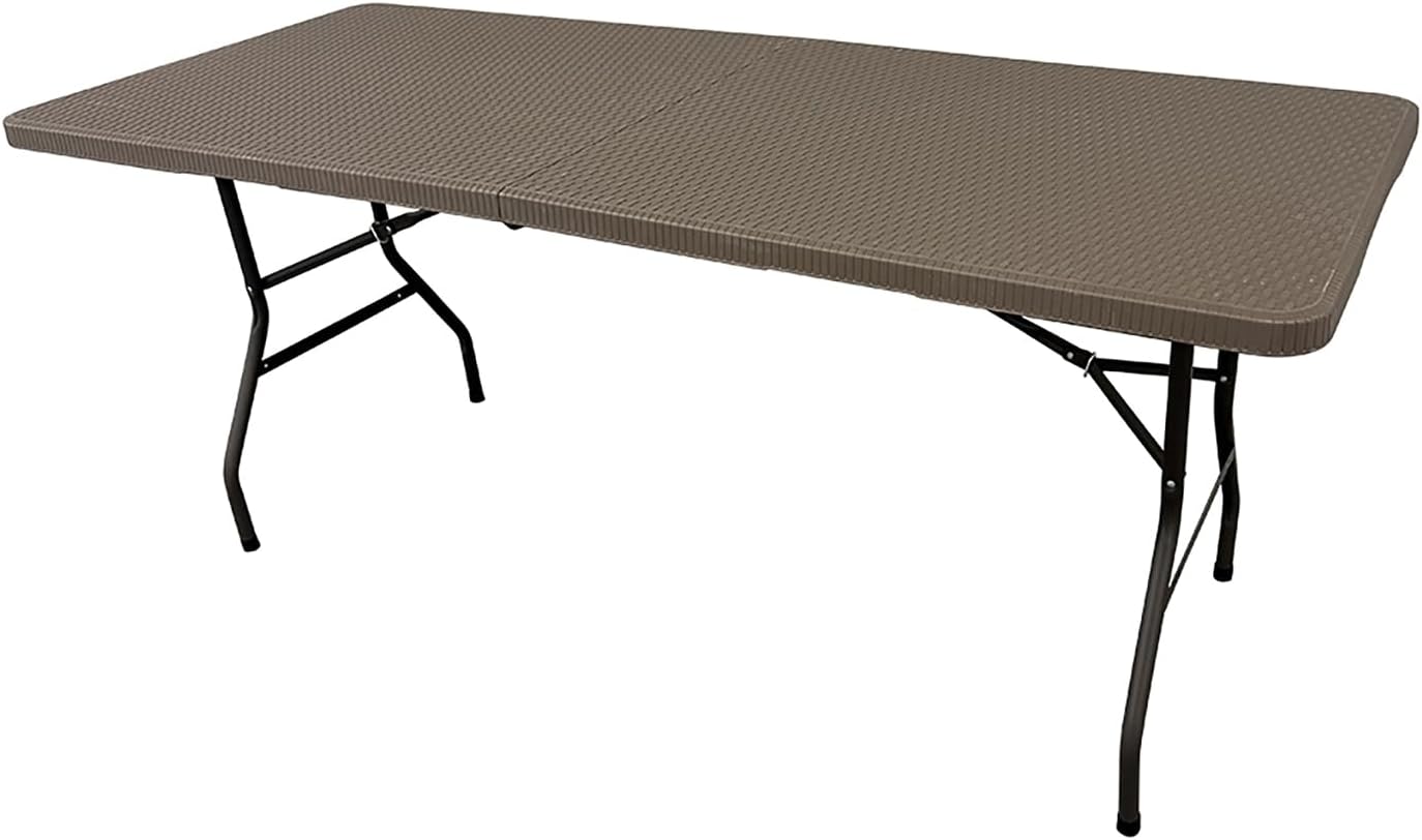 Mesa Plegable Efecto Ratán Marrón 180 x 70 x 74cm Portátil Catering THW