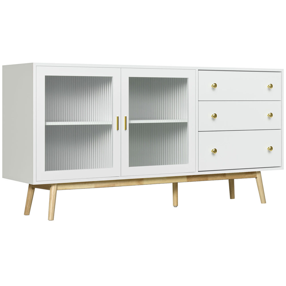 Aparador de cocina 160x40x80 cm mdf, vidrio, madera de caucho color blanco