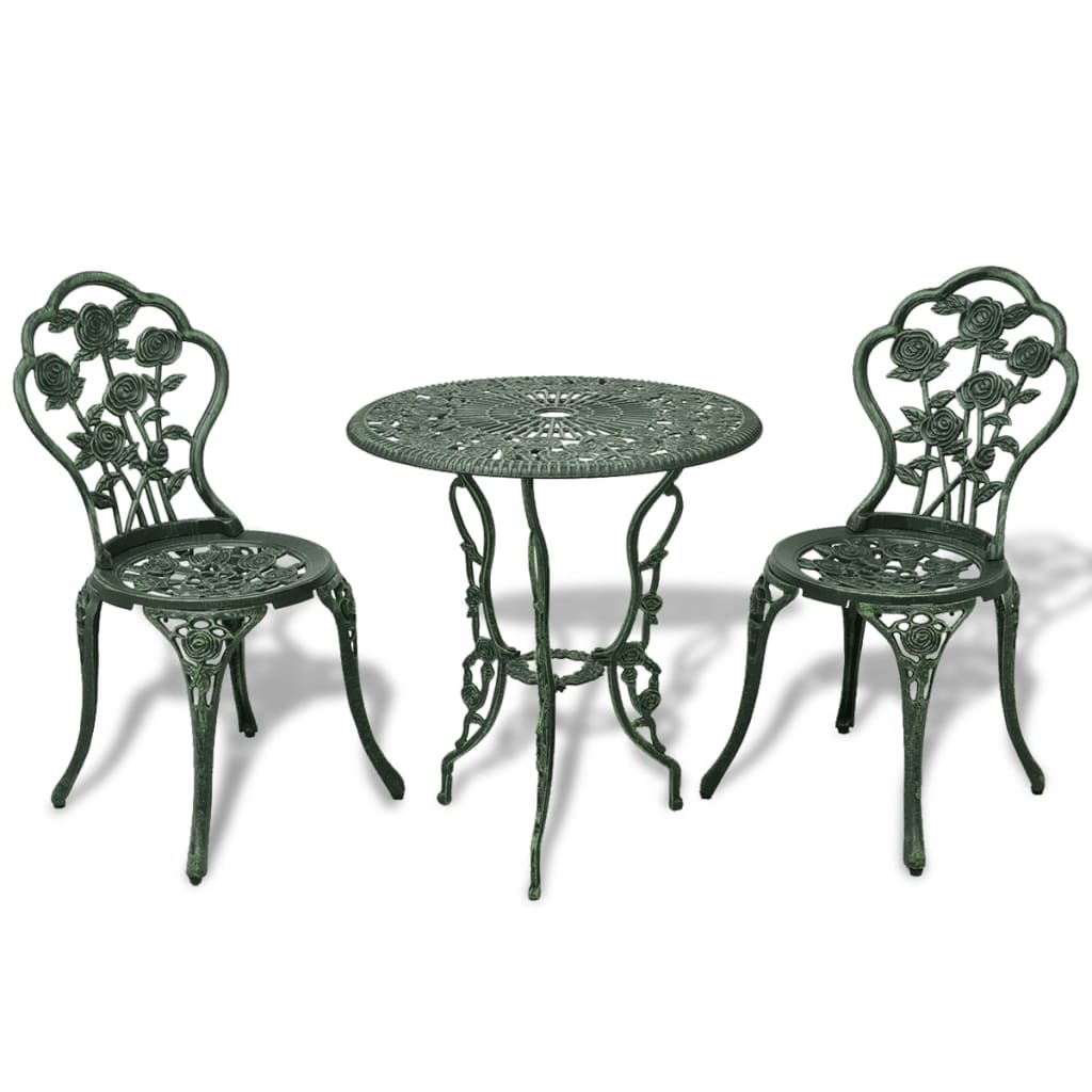 vidaXL mesa y sillas bistró de jardín 3 piezas aluminio fundido verde