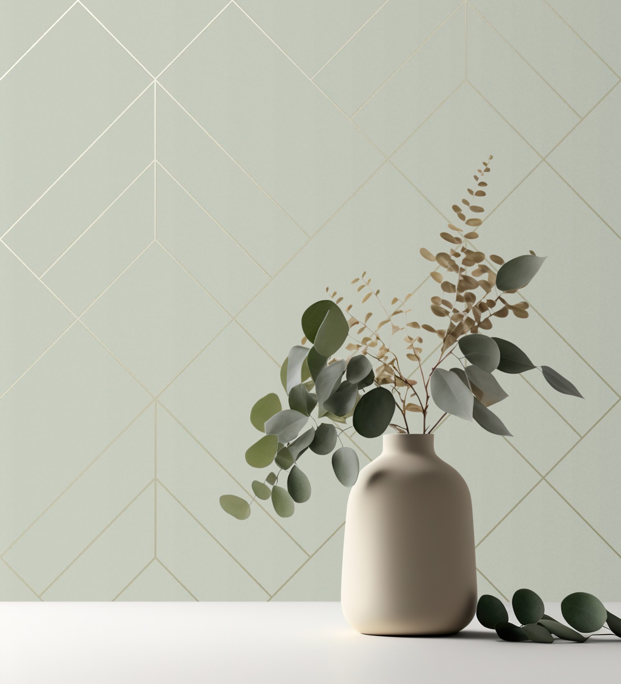 Papel pintado gaulan geométrico de rombos con líneas doradas gris 5.23m²