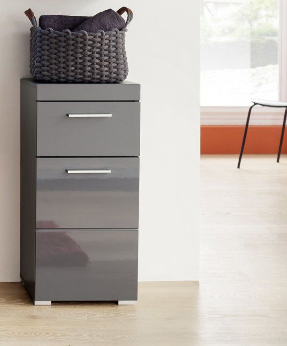 Mueble de baño almacenamiento bajo - 1 puerta y 1 cajón - gris - l 37 x p 3