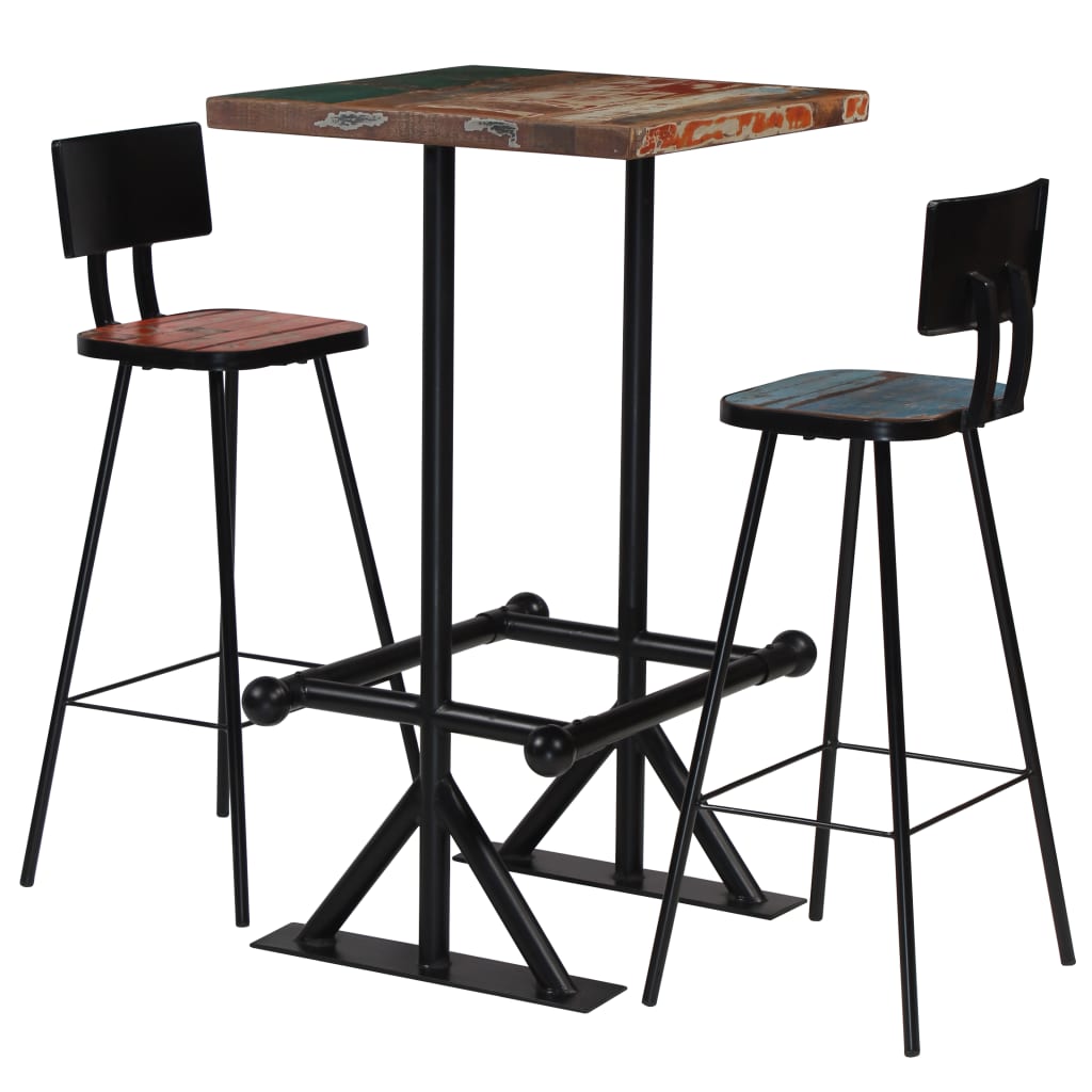 Set de muebles de bar 3 pzas madera maciza reciclada multicolor oif298552