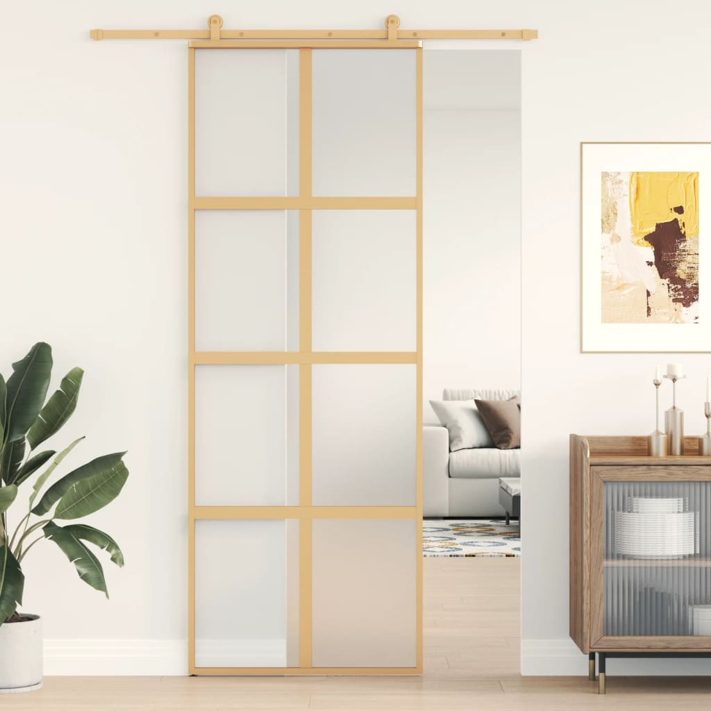 Puerta corredera dorada vidrio esg esmerilado aluminio 76x205cm esxt9098