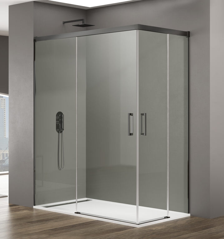 Mampara angular basic transparente gris titanio 80x80 cm