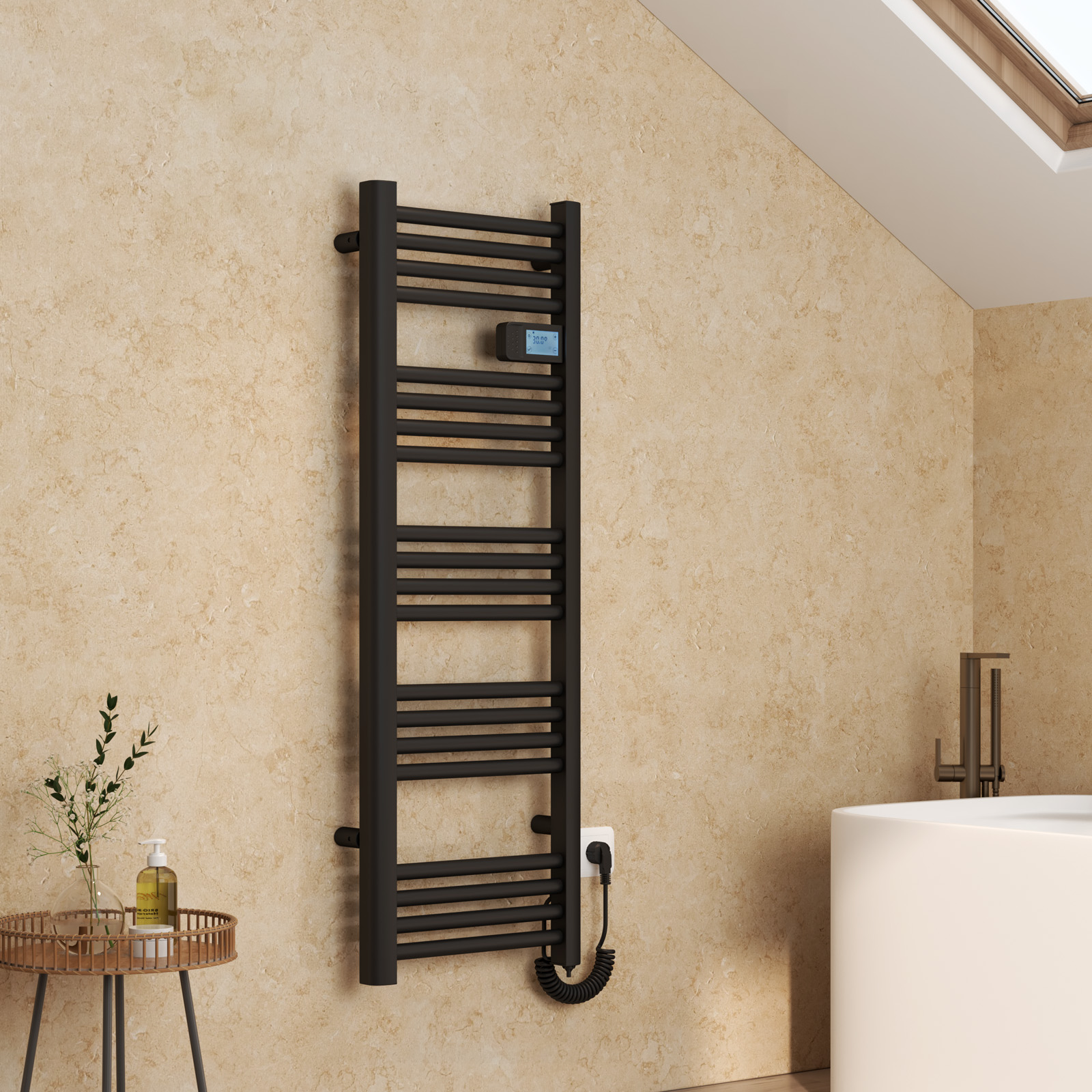 Emke toallero eléctrico aluminio 120x40 cm negro mate 450 w control táctil