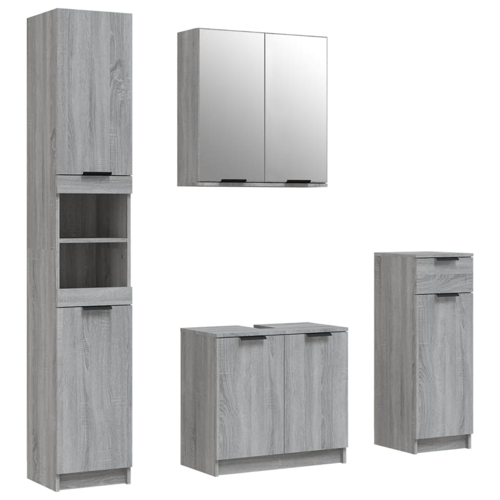 vidaXL set de armario de baño 4 pzas madera contrachapada gris sonoma