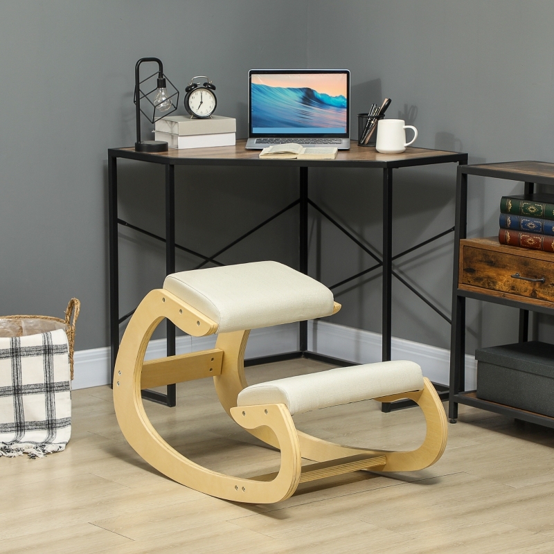 Taburete de rodillas ergonómico 55x85x55 cm madera crema