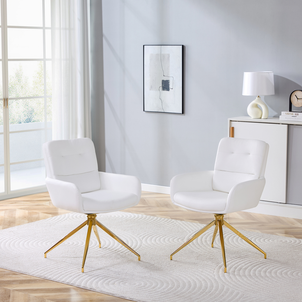 Silla de comedor giratoria pu blanco dorado set de 2 acolchada