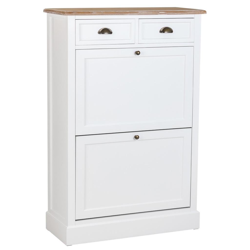 Mueble zapatero de madera 2 cajones y 2 puertas blanco 80x33x120.5h cm