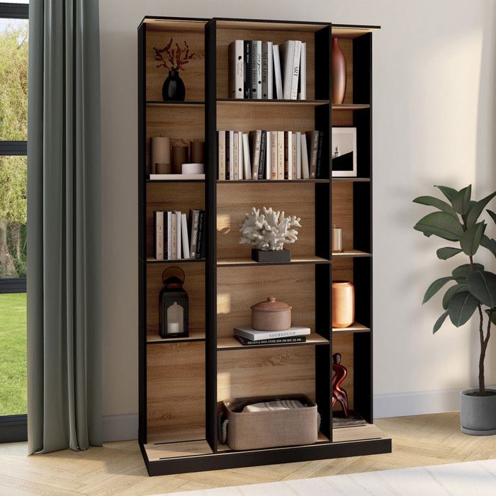 Biblioteca deslizante - madera negra - 100 cm