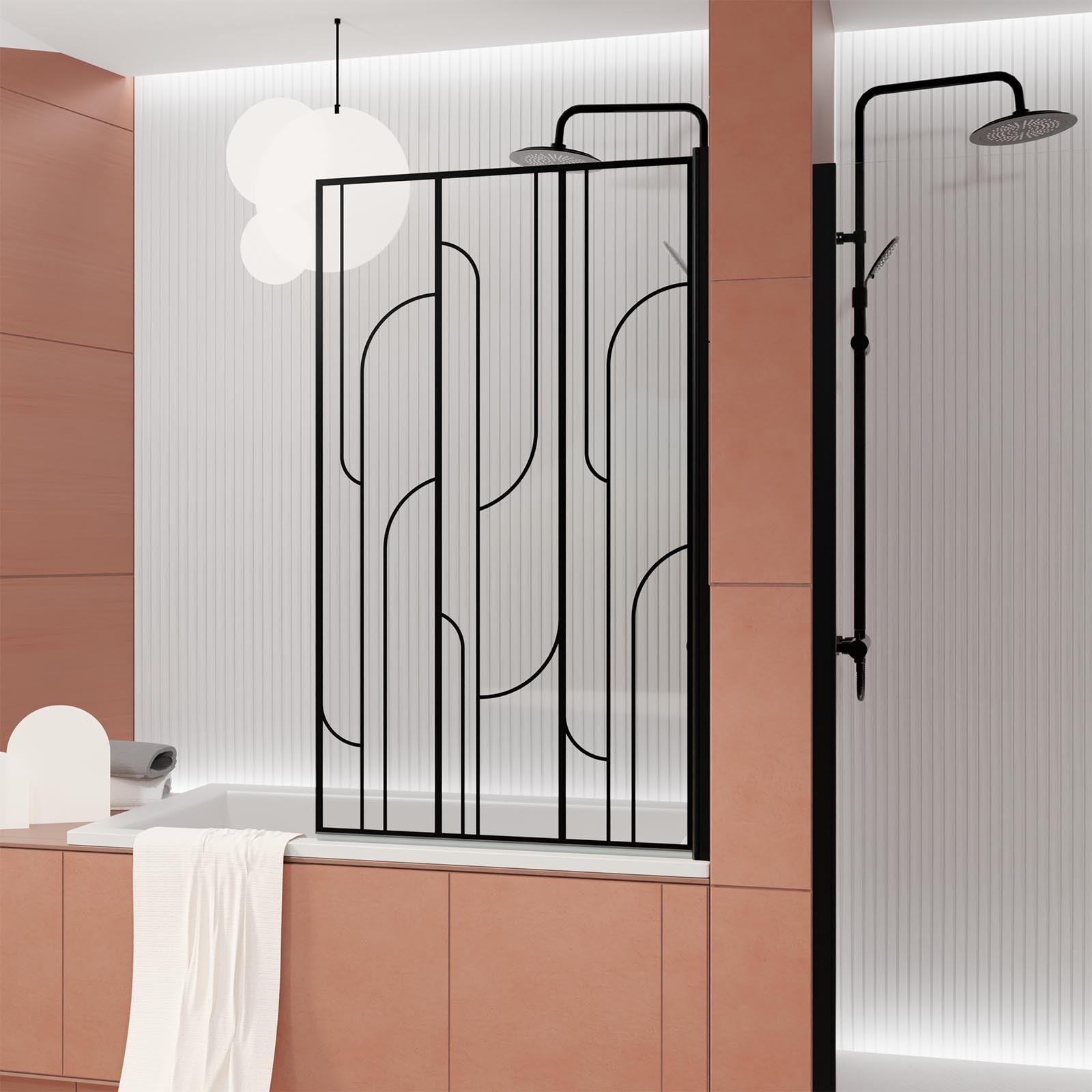 Mampara de bañera abatible 80x140cm serigrafía art decó - negro mate