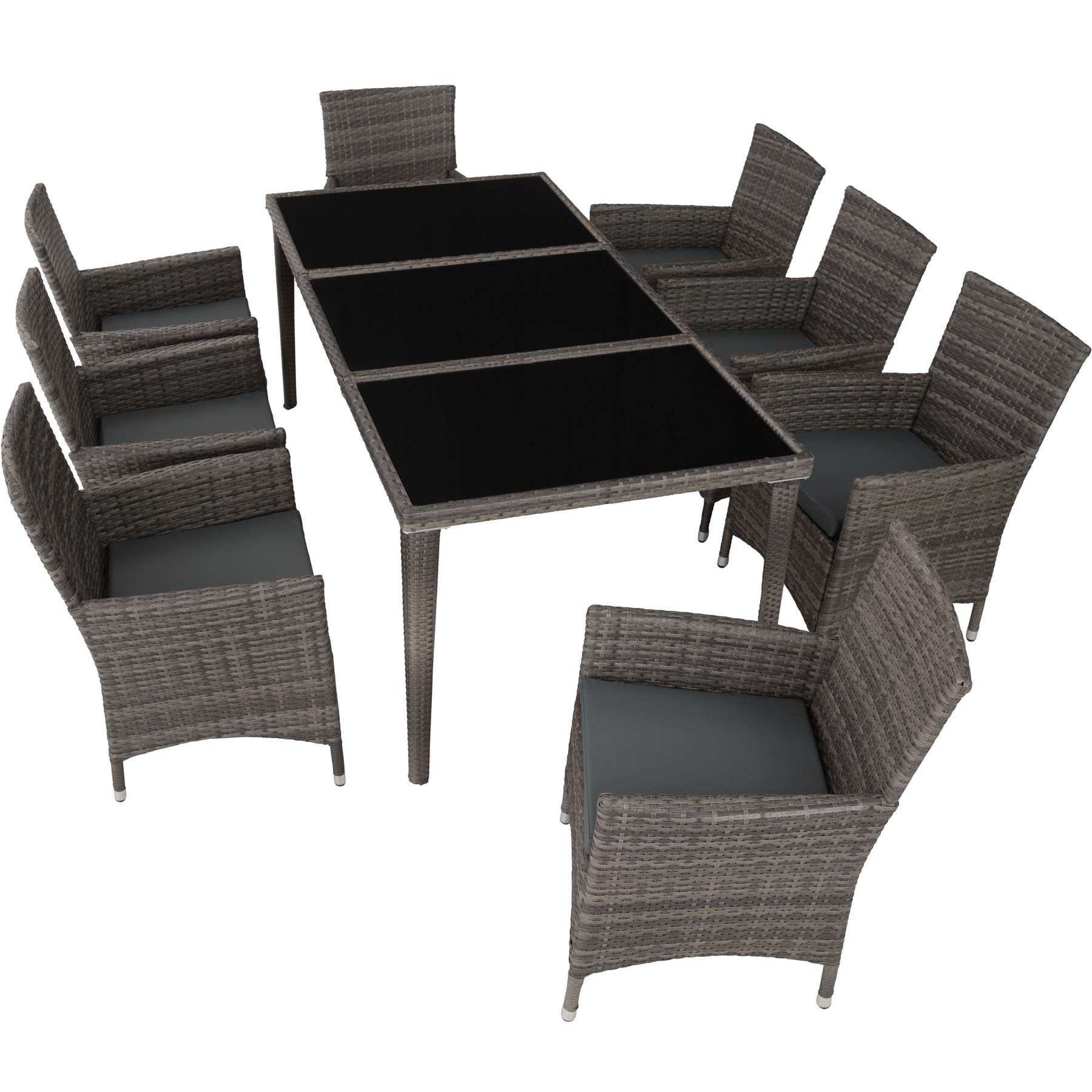 Tectake 9 piezas, conjunto ratán, aluminio, poliratán, fundas, gris