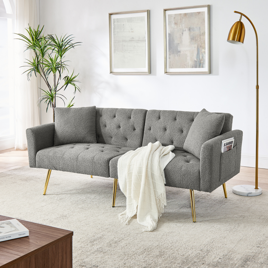 Sofá 2 plazas teddy gris con respaldo ajustable y 2 cojines