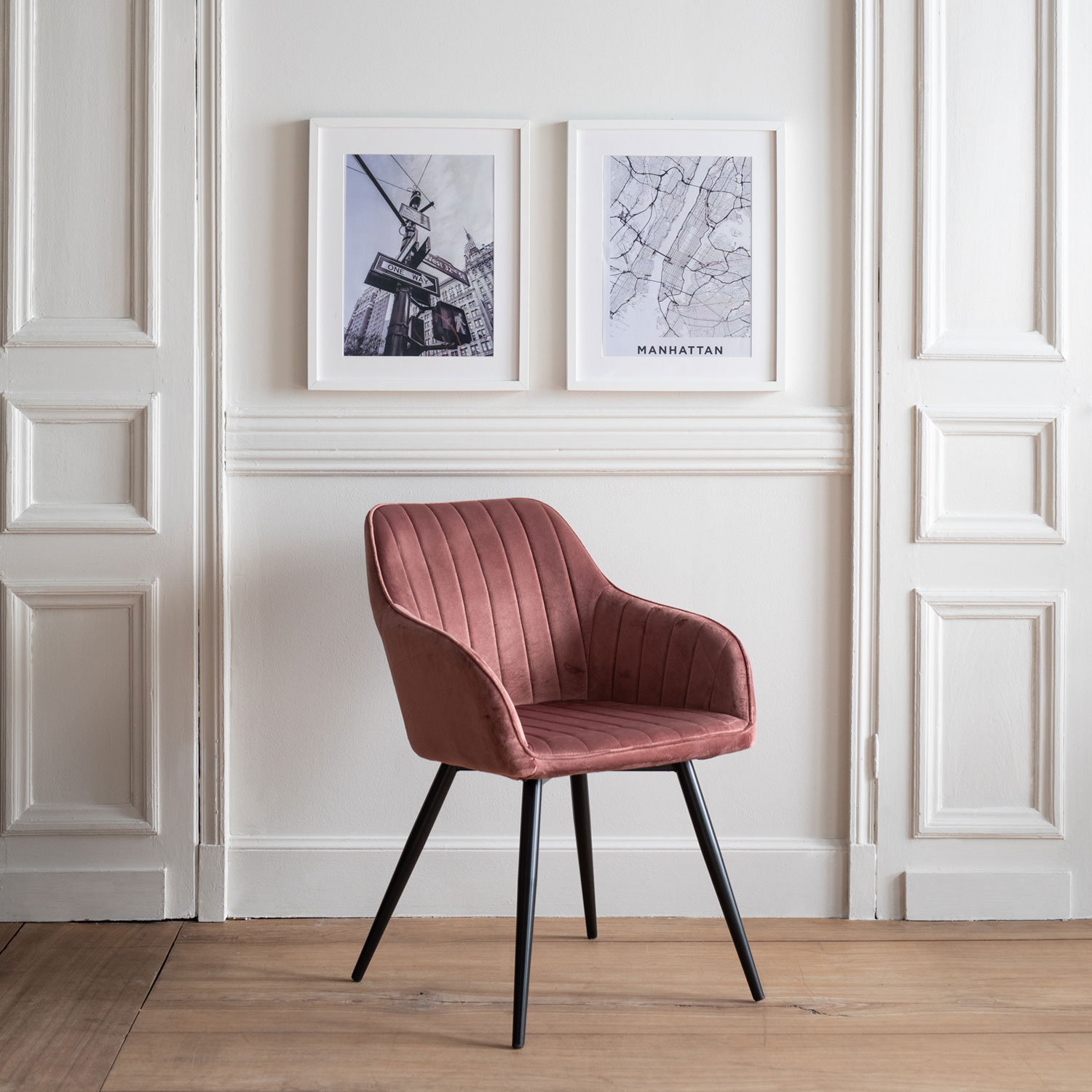 Silla de terciopelo rosa bertille