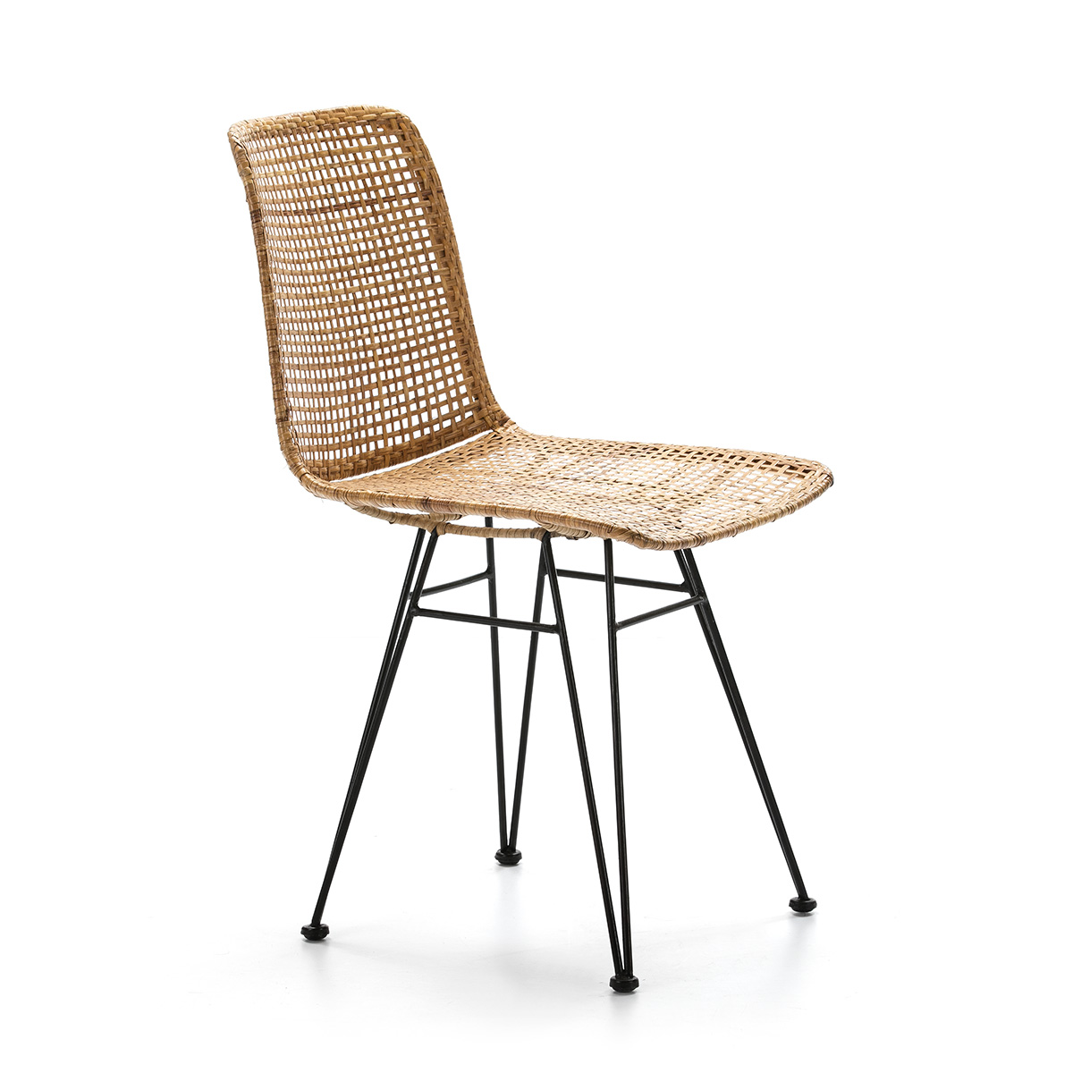 Silla 55x43x84 metal negro, mimbre natural
