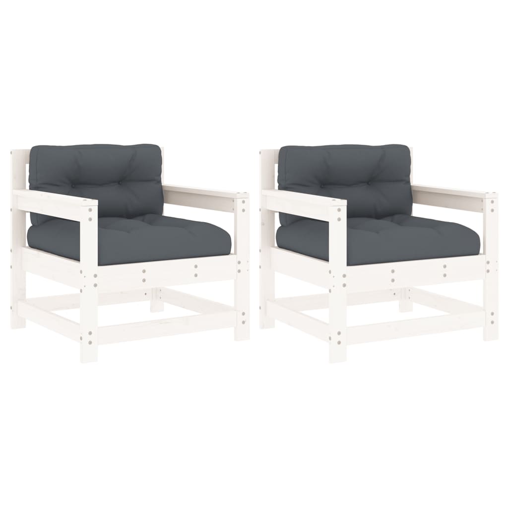 vidaXL sillones de jardín con cojines 2 uds madera maciza pino blanco
