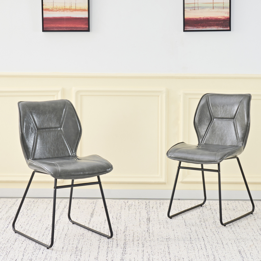 Silla comedor gris piel sintética set de 2 con estructura metálica