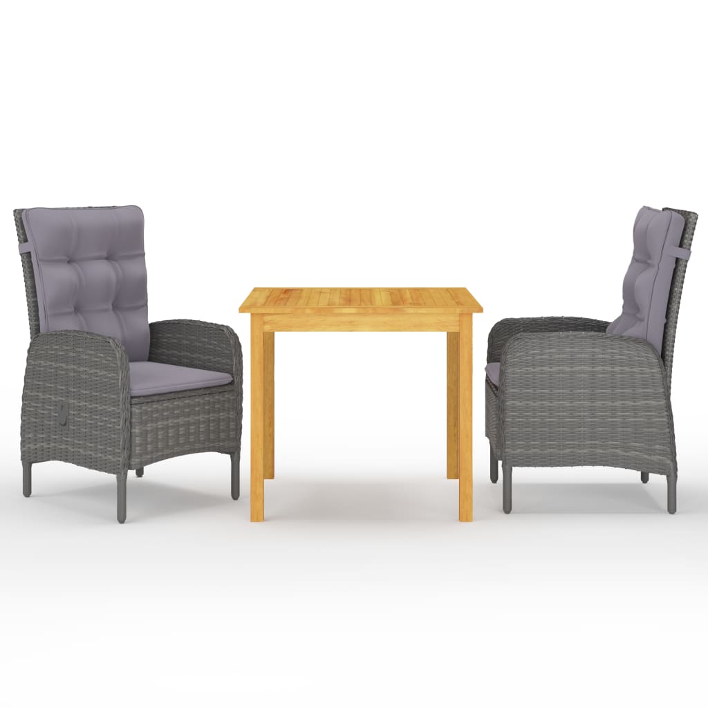 vidaXL juego de comedor de jardín de 3 piezas gris