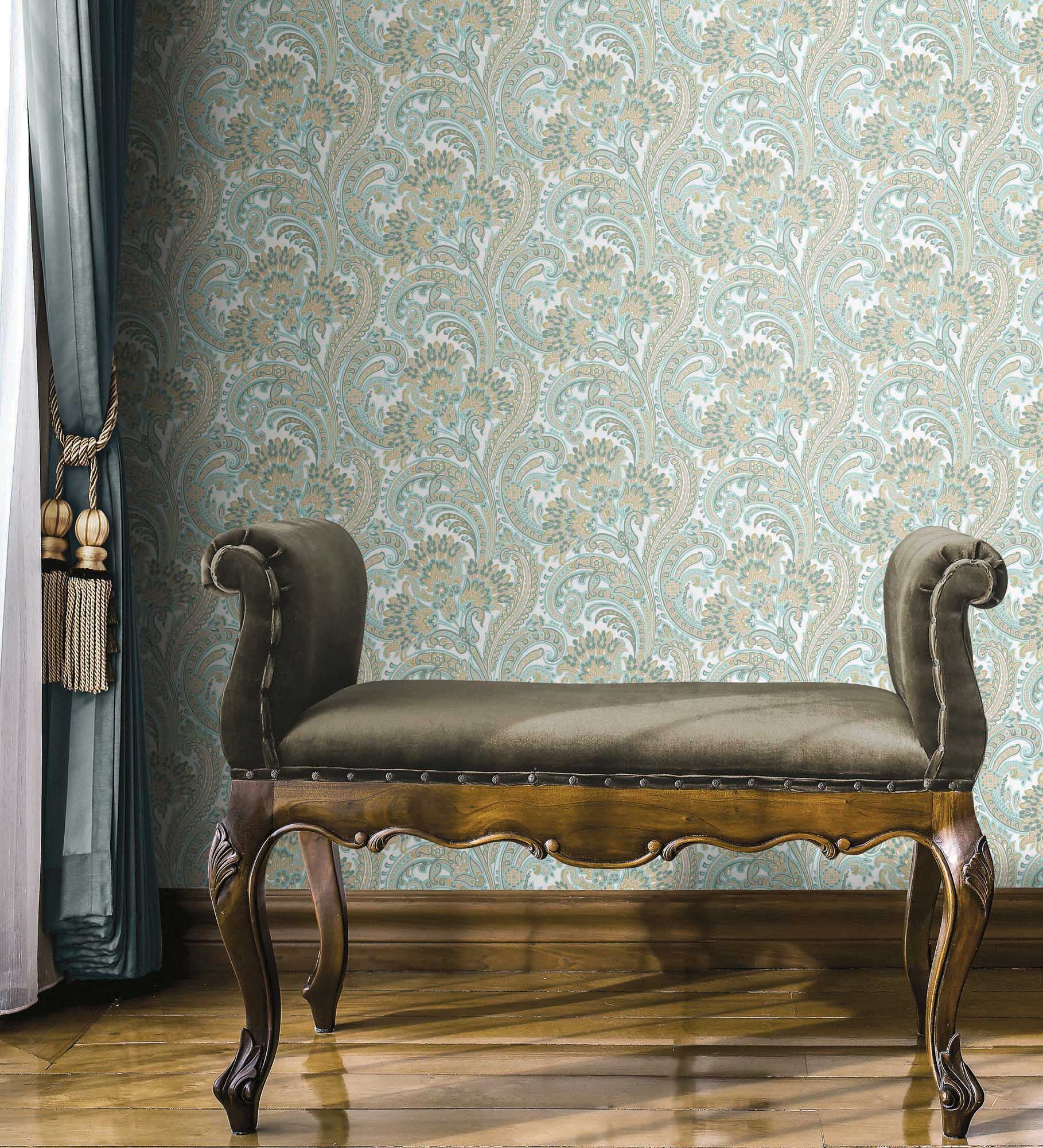 Papel pintado gaulan cachemir floral hindú con relieve textura de 10.6m²