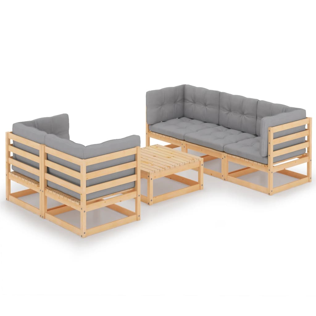 vidaXL muebles de jardín 6 piezas con cojines de madera de pino maciza