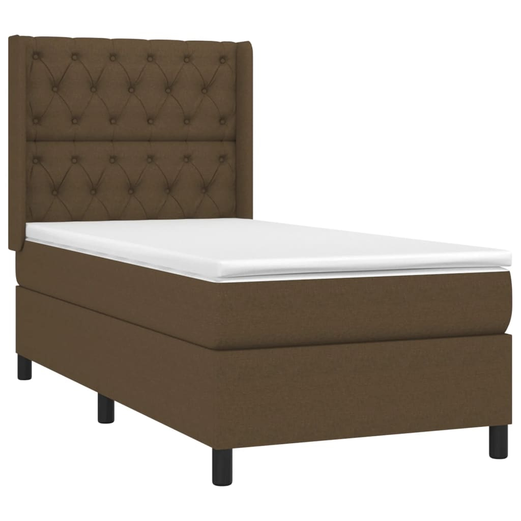 vidaXL cama box spring colchón y luces LED tela marrón oscuro 80x200cm