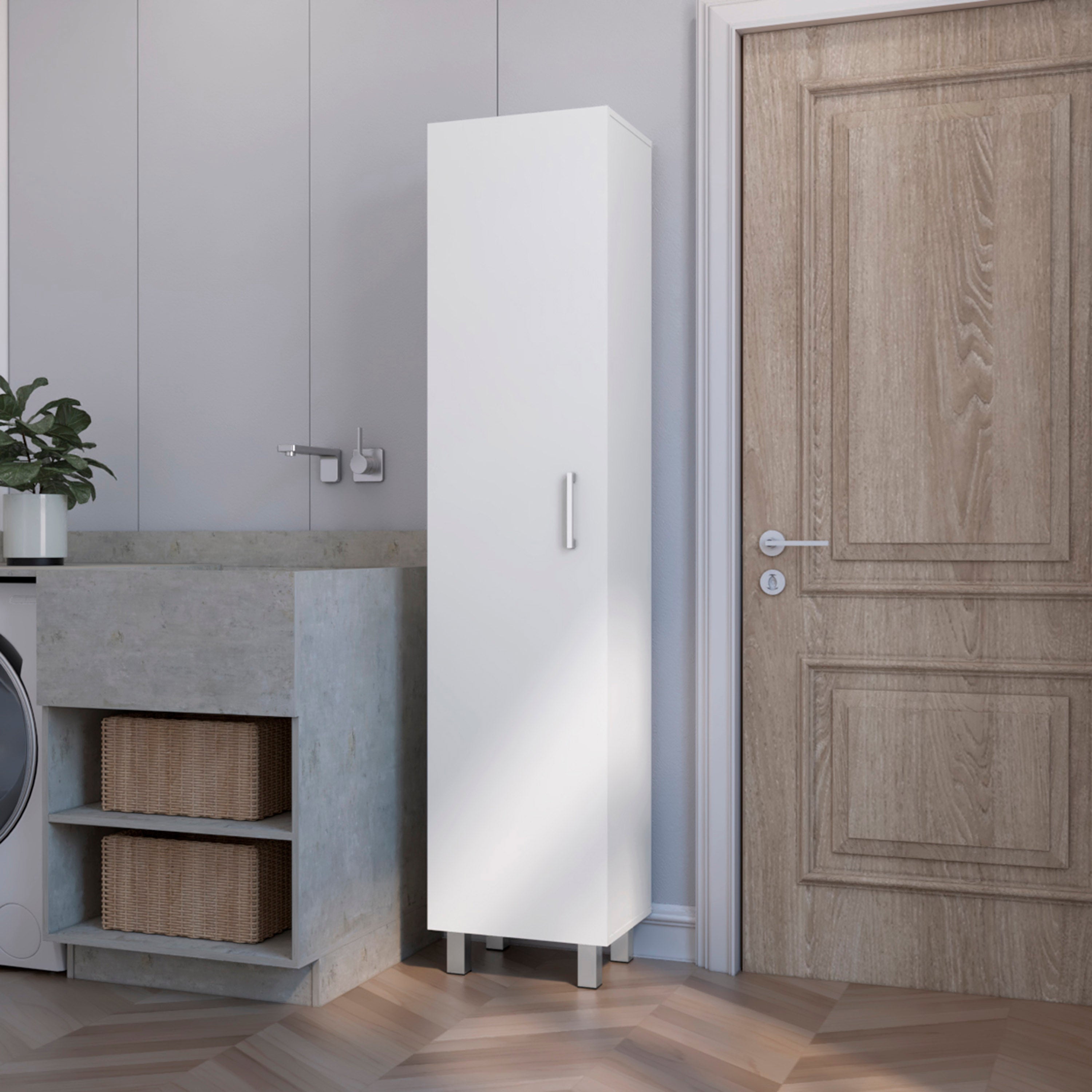 Columna de baño vintro en melamina con 4 estantes y 1 puerta