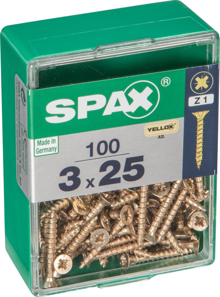 Caja 100 unid. Tornillo madera spax cabeza plana yellox 3,0x25mm