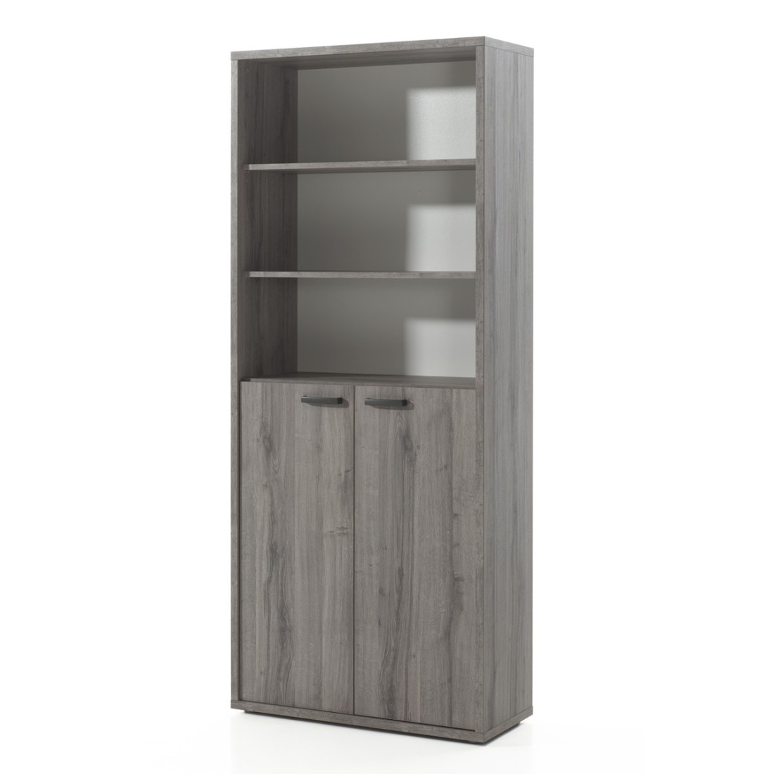 Biblioteca de oficina soon – mueble 2 puertas y estanterías – gris efecto m