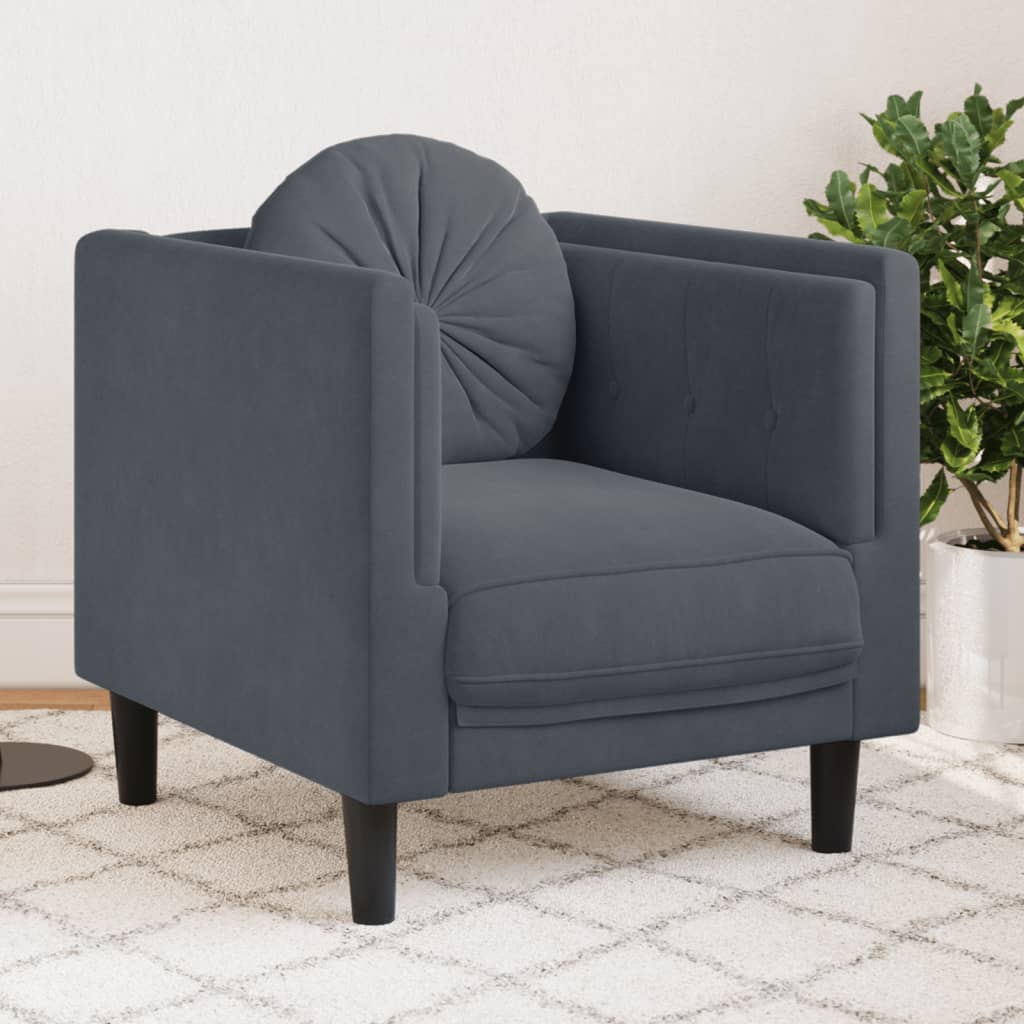 Sillón con cojín terciopelo gris oscuro qweo6473