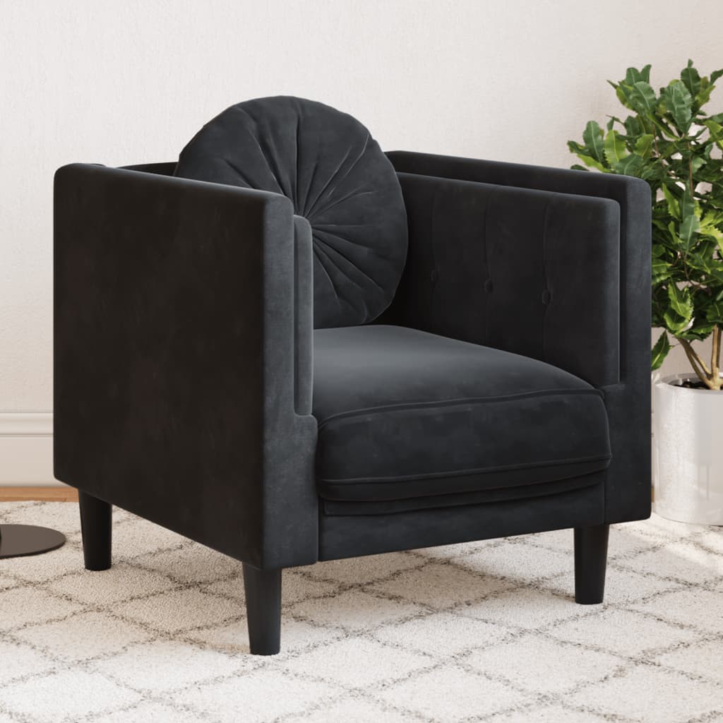 Sillón con cojín terciopelo negro qweo7402