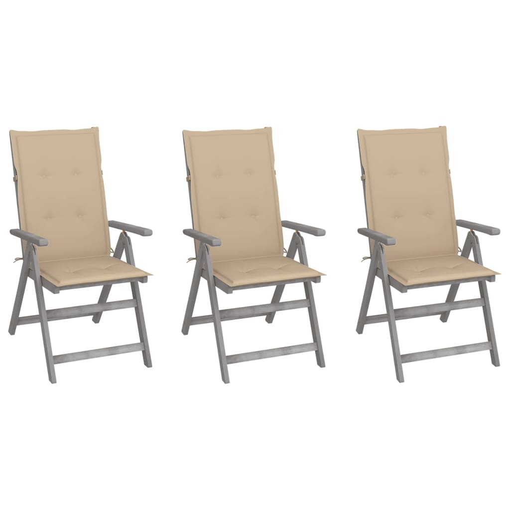 vidaXL sillas reclinables jardín y cojines 3 uds madera maciza acacia