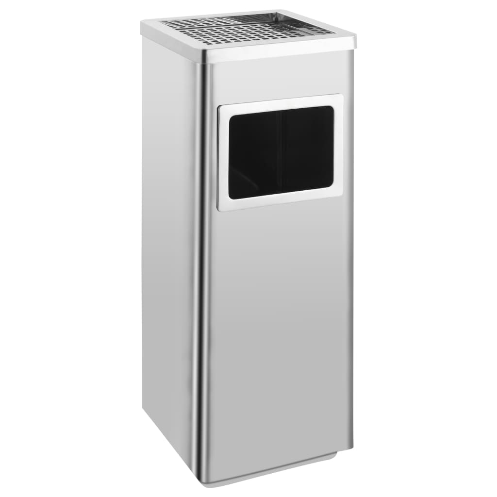 vidaXL papelera con cenicero de acero inoxidable 36 l