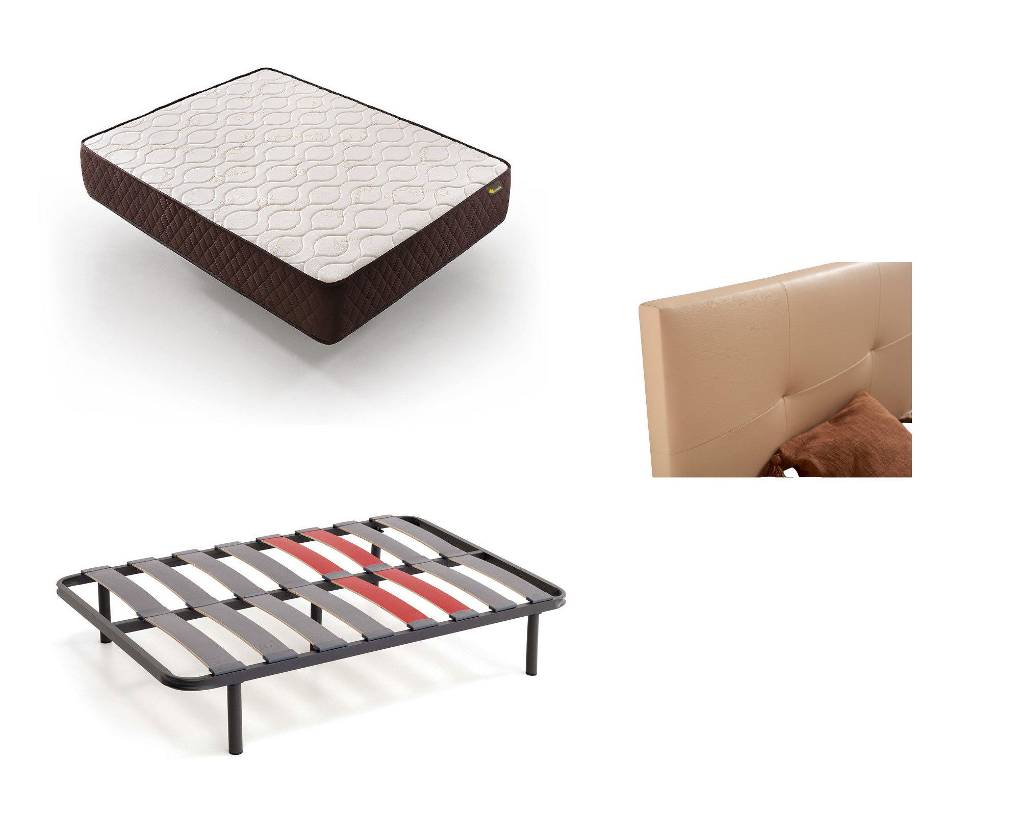 Pack colchón 105x180 y somier y cabecero beis descansin