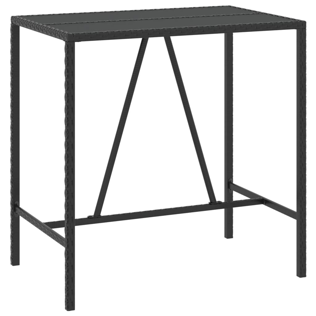 vidaXL mesa alta bar ratán pe y superficie vidrio negro 110x70x110 cm