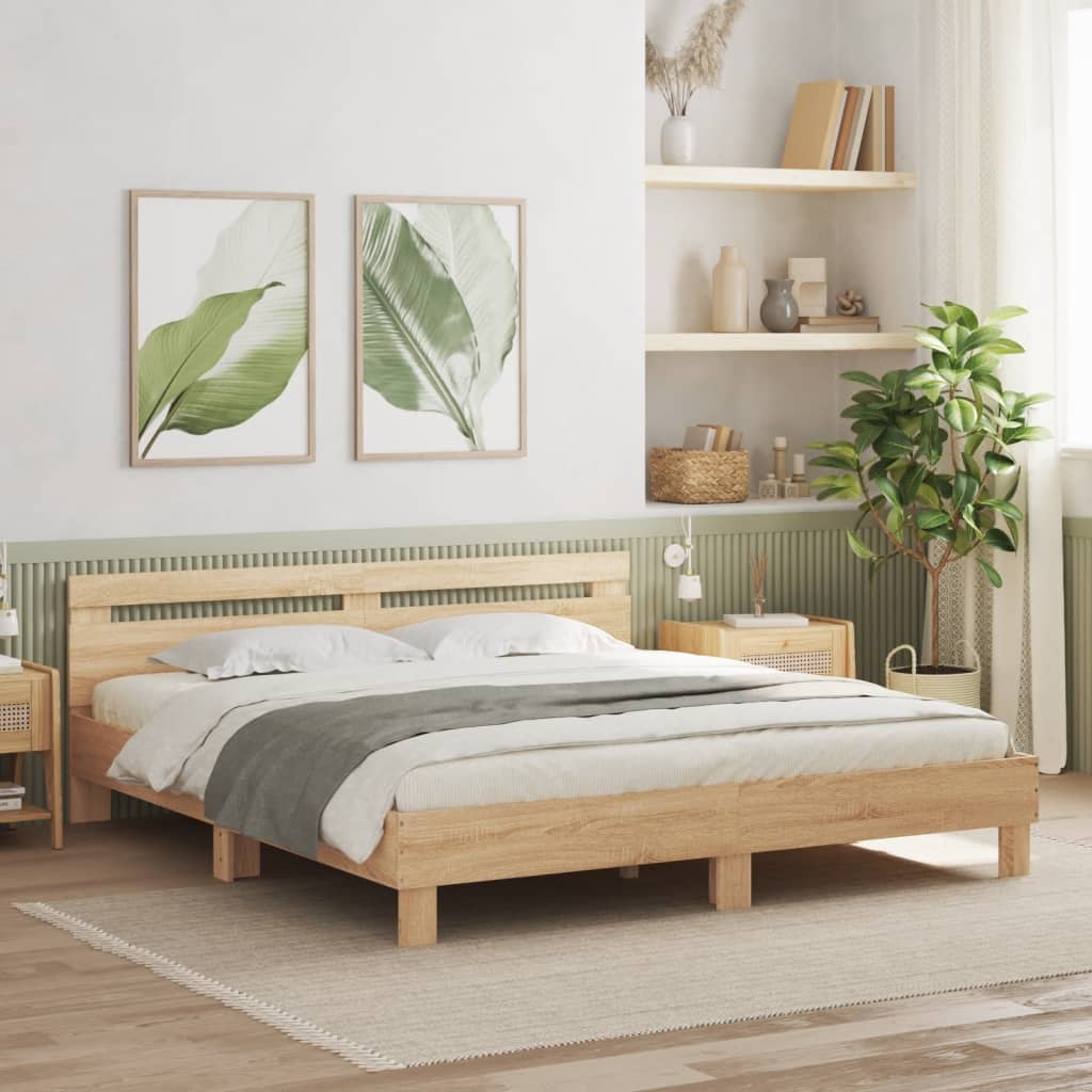 Cama cabecero y luces LED roble sonoma 180x200 cm reg9265