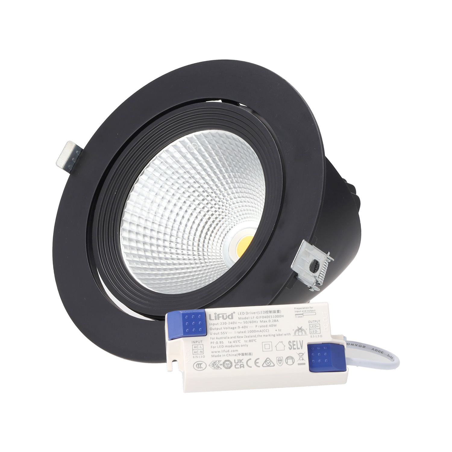 Foco downlight LED 40w 4000lm 4200ºk orientable ugr17 50.000h negro
