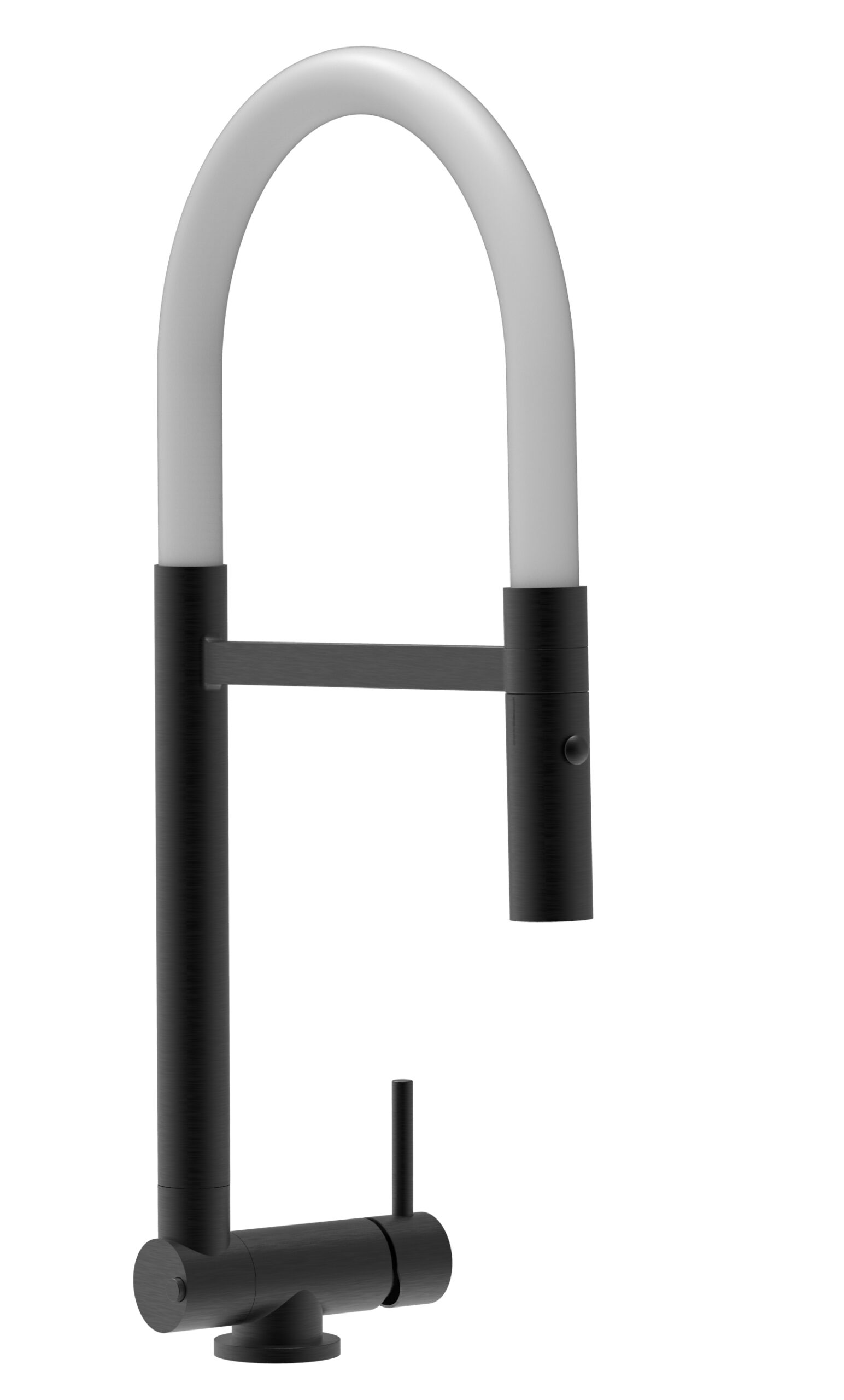 Grifo cocina abatible 4,5cm negro caño flexible blanco ducha 2chorros