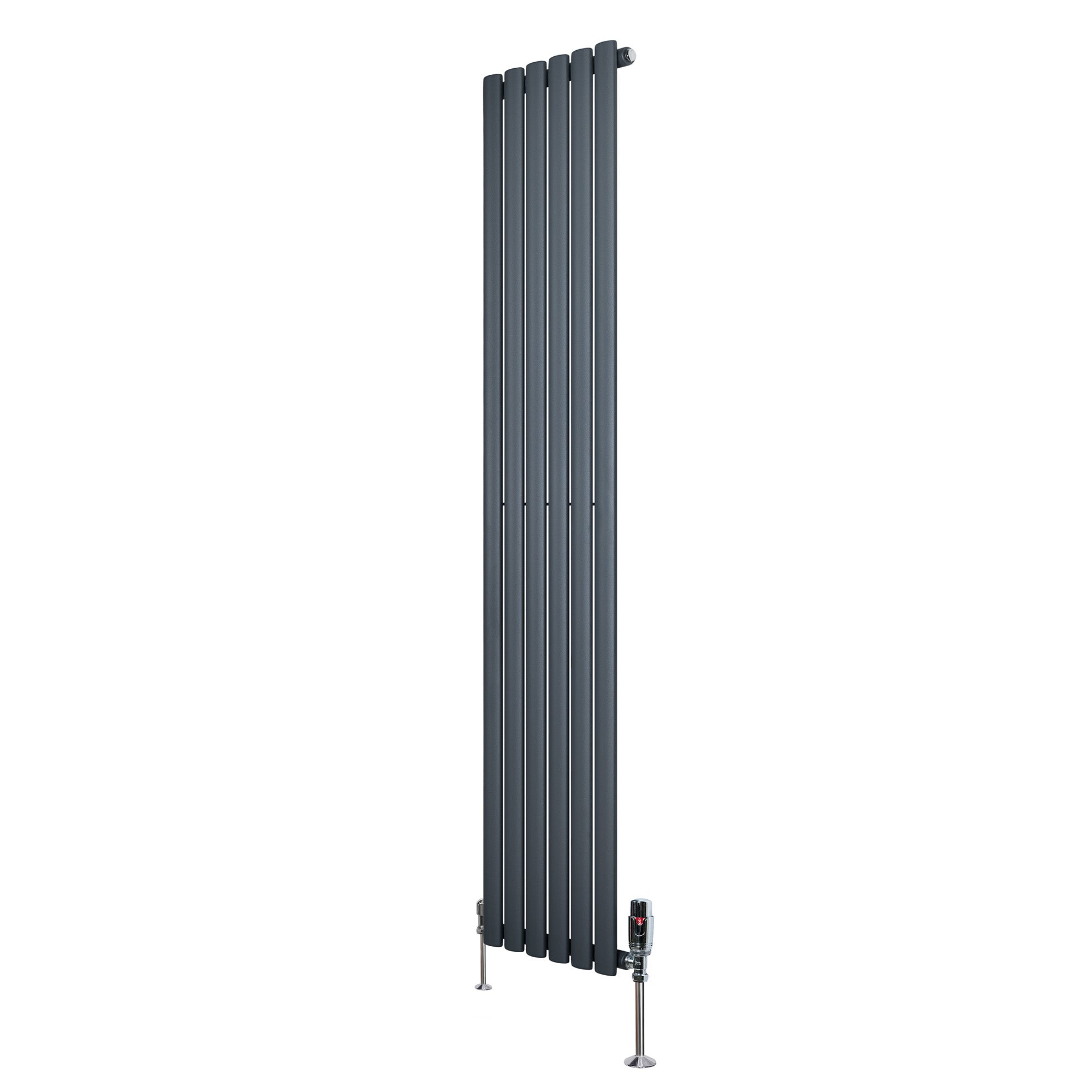 Radiador de columna simple ovalado y válvulas – 1800 mm x 360 mm – gris