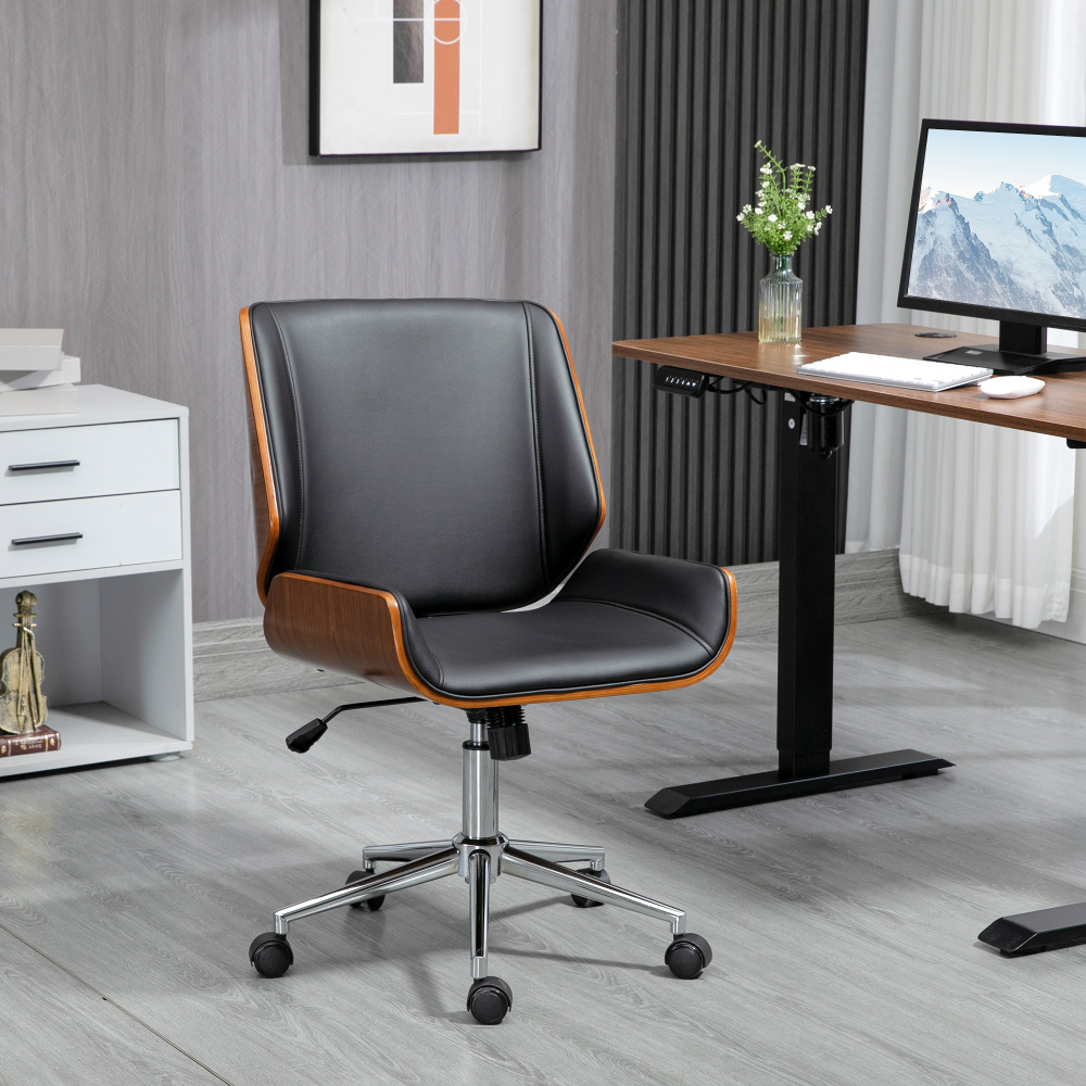 Silla de oficina negra altura regulable función basculante respaldo medio