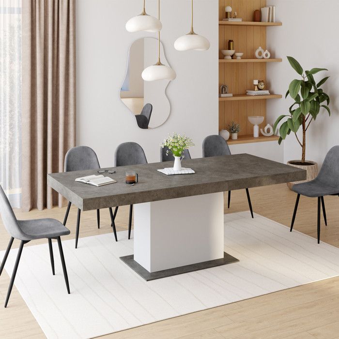 Mesa de comedor extensible - blanco hormigón - 200 cm