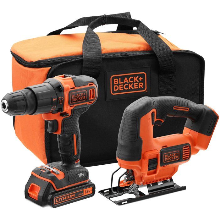 Kit de taladro percutor + sierra de calar inalámbrica - 18v - black+decker