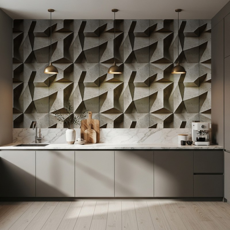 Papel vertex geométrico tridimensional beige cemento 60cm por 250cm