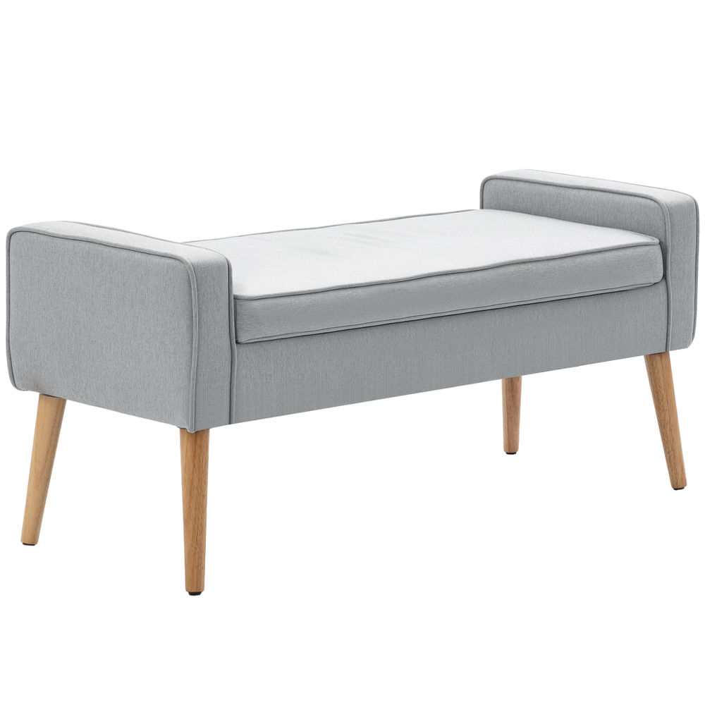 Banco almacenaje 120x45x54 cm lino sintético, madera de caucho color gris