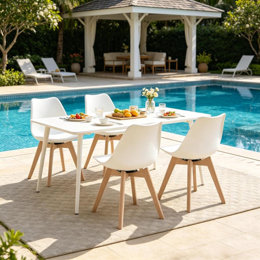 Silla de comedor giratoria 360° blanca en polipiel juego de 4